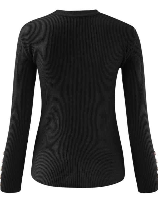 Casual Sweater with Gold Wrist Buttons- Black - Image 4