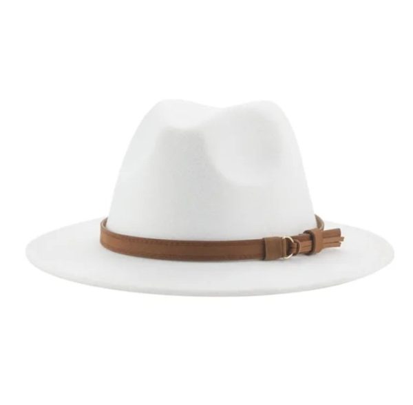 Wide Brim Fedora Hat with Brown Belt - Image 3