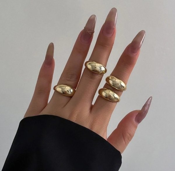 4Pc/Set Punk Round Rolling Geometry Open Ring Gold